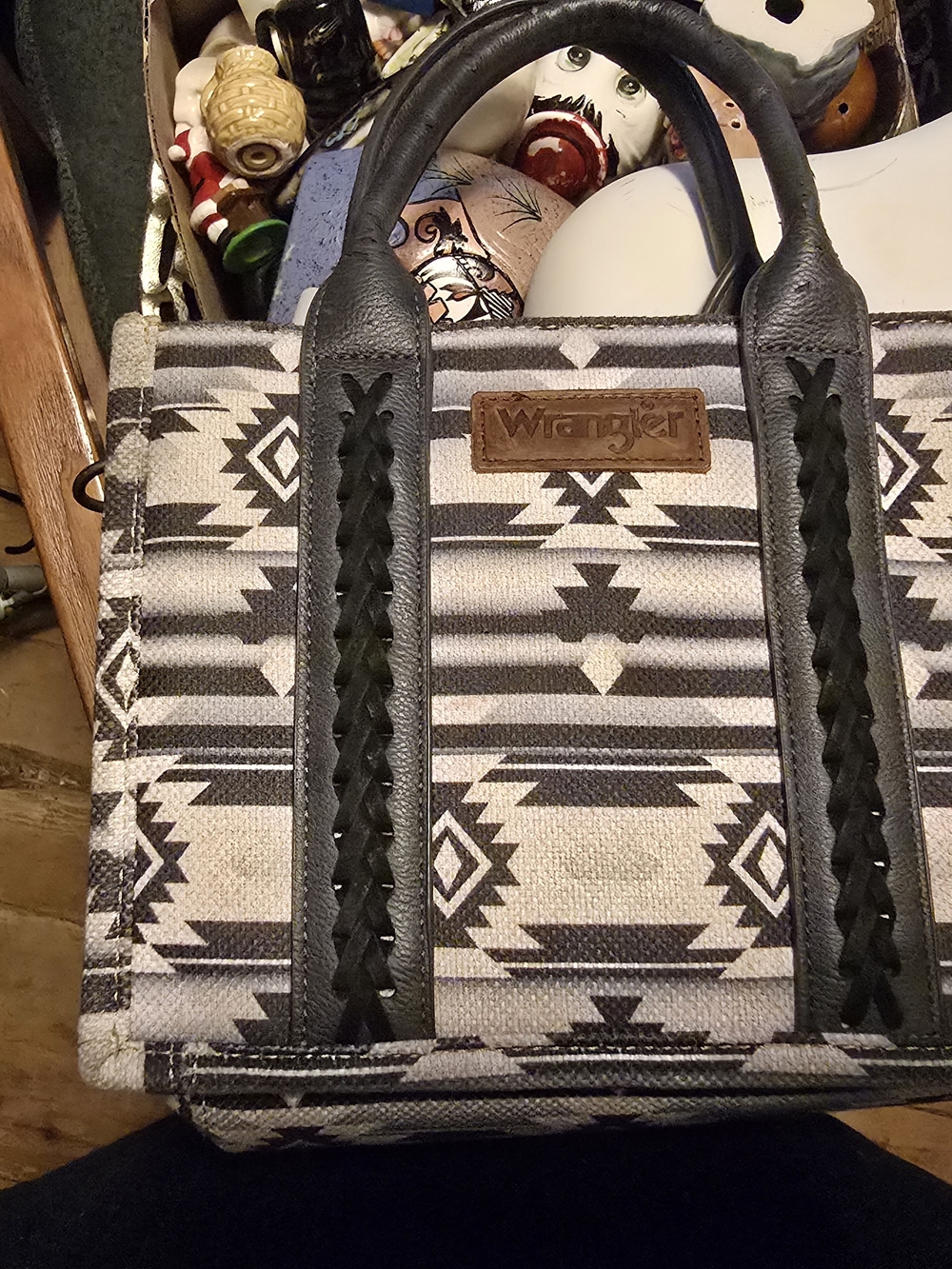 Wrangler Gray Aztec Tote Bag with Black Accents